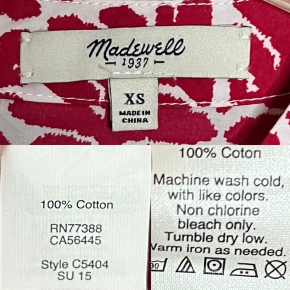Madewell Province Red & White Geometric Ikat Bloom Short Sleeve Blouse Size XS - Picture 13 of 14